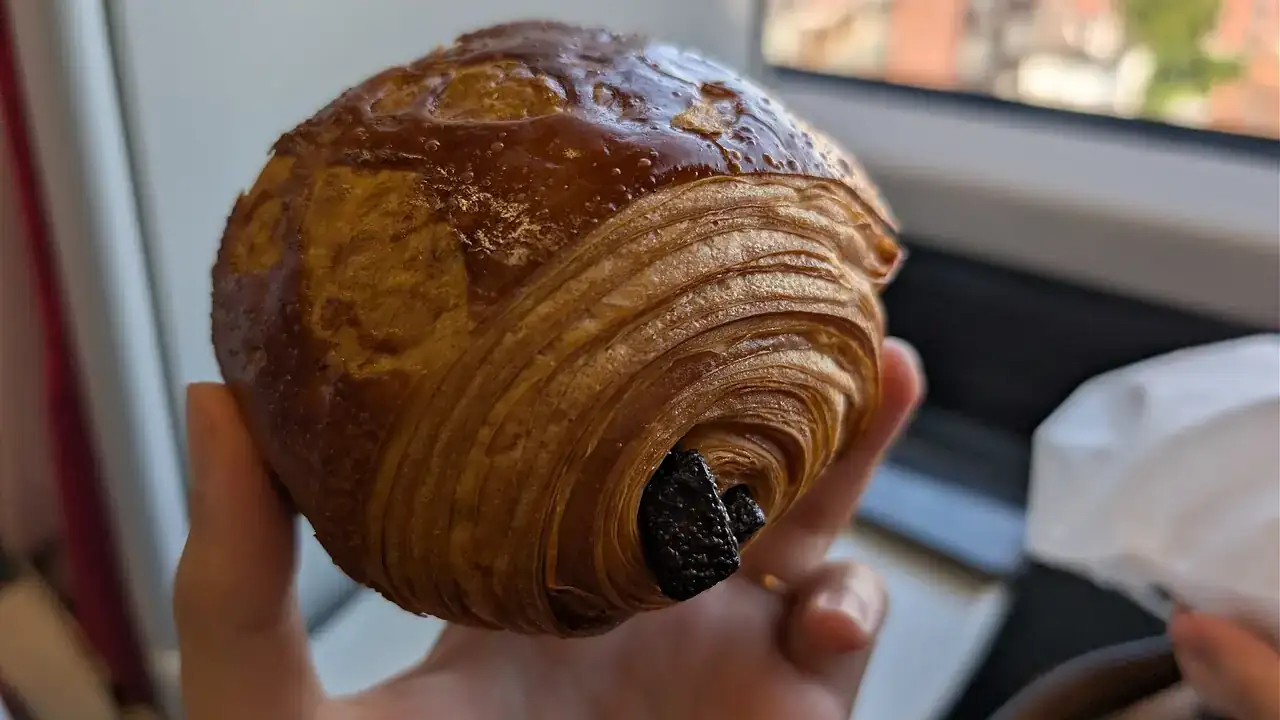 Chocolate croissant with visible layers